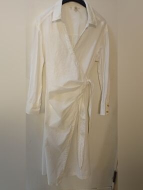 H&M White Long Sleeve Wrap Linen And Cotton Mini Dress Size M